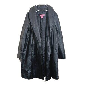 Woman Within Leather Trench Coat Womens 18W Black Open Front Long Quilted Y2K